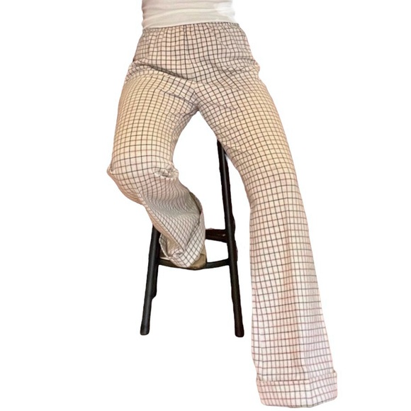 Vintage 70s ILGWU grandma flare plaid grid pants S - Picture 2 of 13
